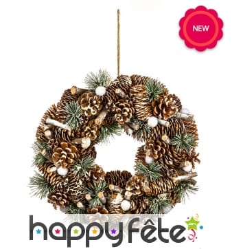Couronne de Noël naturelle en pommes de pin, 34cm