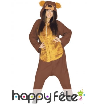 Combinaison d'ours brun ocre et marron pour adulte