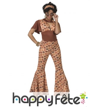 Combinaison disco pattes d'eph marron pour femme