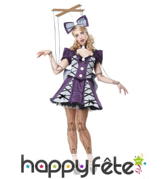 Costume de pantin gris et violet pour femme