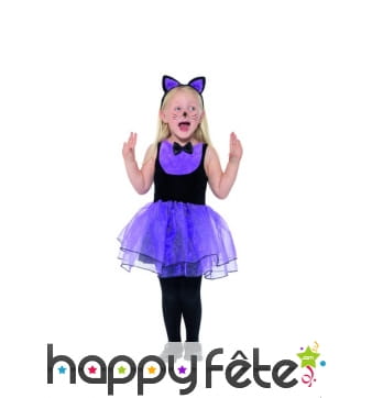 Costume de petit chat en tutu noir violet, enfant