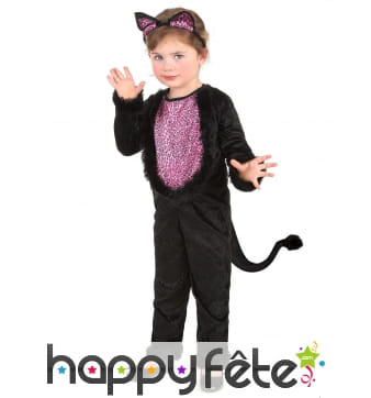 Costume de petit chat noir au ventre rose