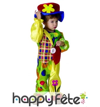 Costume de petit clown multicolore avec chapeau