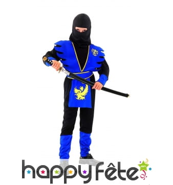 Costume de petit ninja bleu et noir