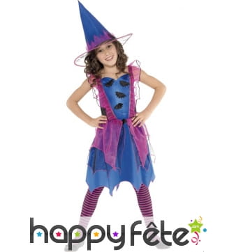 Costume de petite sorcière bleue et rose
