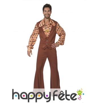 Costume disco pattes d'eph marron pour homme