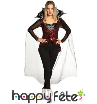 Costume de reine vampire rouge et noir avec cape