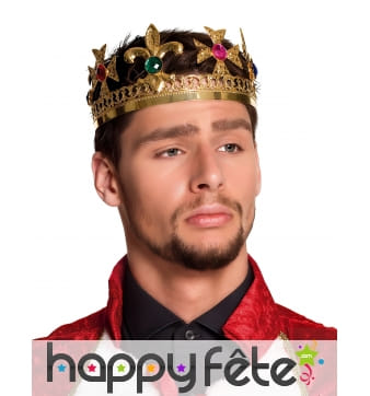 Couronne de Roi Adulte Dorée Faux Joyaux