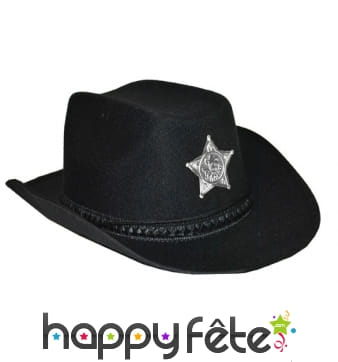 Chapeau de shérif noir uni avec étoile argentée