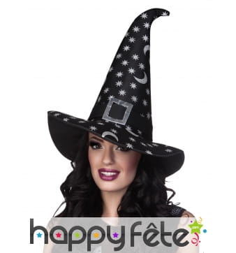 Chapeau de sorcière noir pointu étoilé
