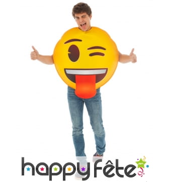 Costume de smiley clin d'oeil tire langue, adulte