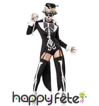 Costume de squelette Madame Loyal noir et blanc