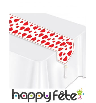 Chemin de table blanc imprimé de coeurs, 28x182cm