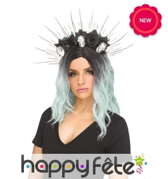 Couronne florale de crânes argentés pour adulte