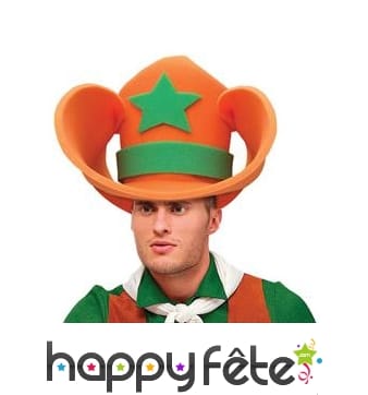 Chapeau géant de cowboy orange et vert pour adulte