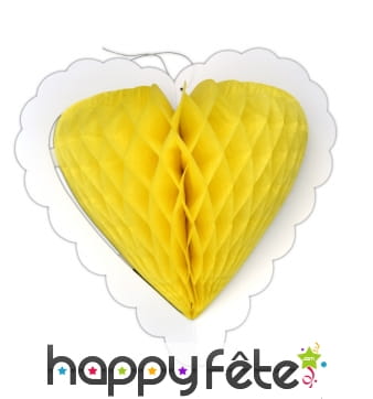 Coeur jaune alvéolé à suspendre