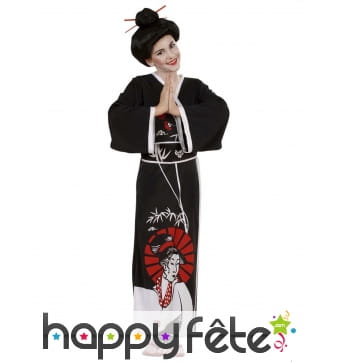 Costume kimono long noir de chinoise pour fille