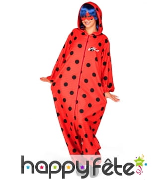 Combinaison Ladybug avec loup et perruque, adulte