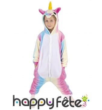 Combinaison licorne blanche arc-en-ciel, enfant