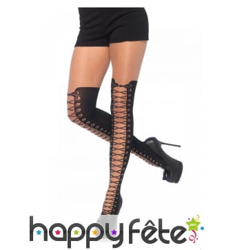 Collants mi-cuisses noirs avec effet laçage, luxe