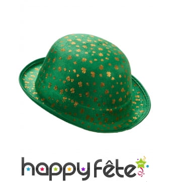 Chapeau melon vert trèfles dorés