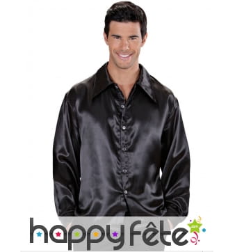 Chemise noire satinée disco pour homme