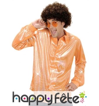 Chemise orange holographique disco pour homme