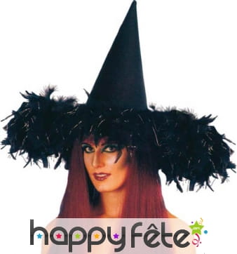 Chapeau pointu avec plumes noires