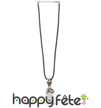 Collier pendentif crâne argenté de pirate