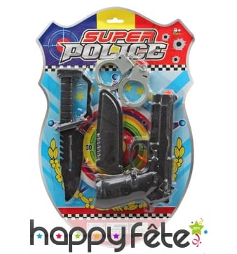 Couteau, pistolet et menottes de policier, enfant