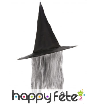 Chapeau pointu noir avec cheveux gris