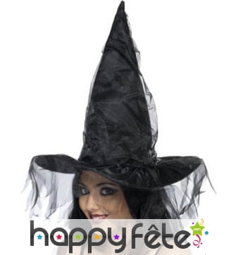 Chapeau pointu noir avec voile