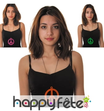 Collier pendentif peace and love fluo de 8,5cm