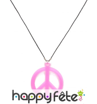 Collier pendentif peace and love rose