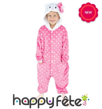 Combinaison rose à pois blanc de chat pour enfant