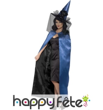 Cape réversible bleue noire sorcière