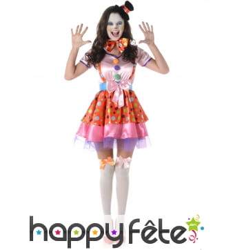 Costume robe bariolée de clown pour femme