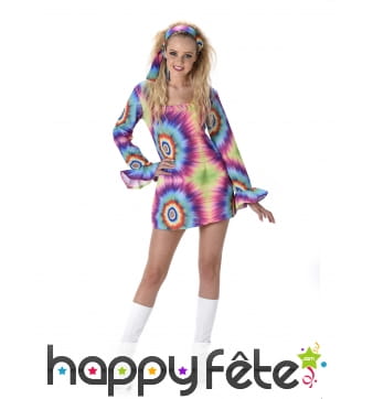 Costume robe courte psychédélique de hippie