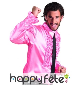 Chemise rose disco ruche pour homme