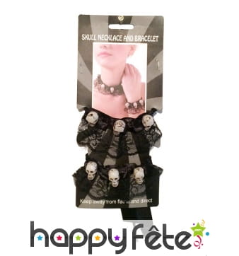 Collier ras de cou et bracelet tête de mort