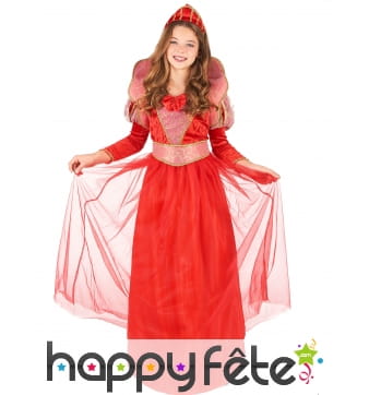 Costume rouge de reine médiévale pour fille