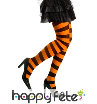 Collants Rayés Noirs Oranges Halloween 70D