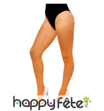 Collants résille orange néon