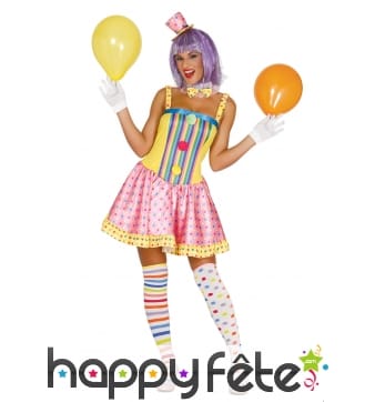 Costume robe pastel de femme clown