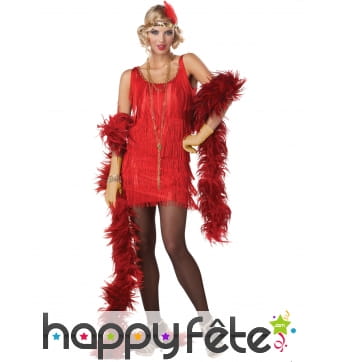 Coiffe robe rouge courte Charleston avec franges