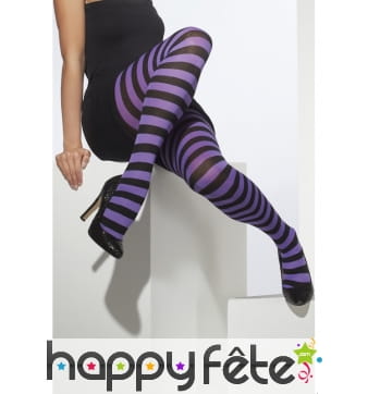 Collants rayés violets et noir taille unique