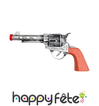 Colt sonore argenté et orange pour adulte 20cm