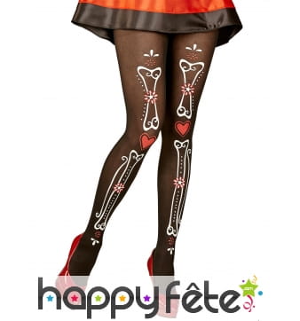 Collants squelette Jour des morts noirs pour femme