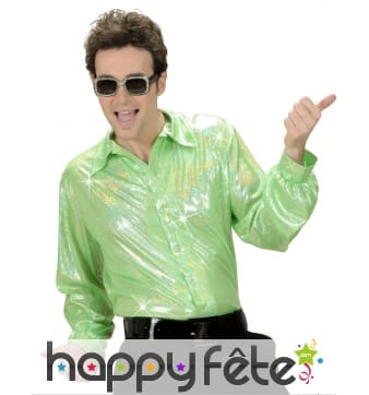 Chemise verte holographique disco pour homme
