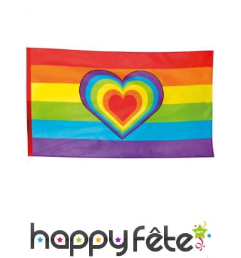 Drapeau Arc-en-ciel et coeur de 90X150 cm